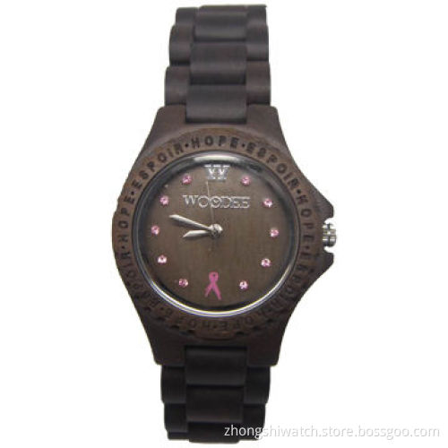 Cancer Silk Ribbon Fashionable Watches, Made of Black Sandalwood, Japanese Movement, Waterproof